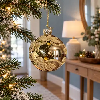 Gold Botanical Bauble Hanging Decoration - ნაძვის ხის სათამაშო