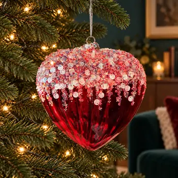 Red Crystal Cascade Heart Hanging Decoration - ნაძვის ხის სათამაშო