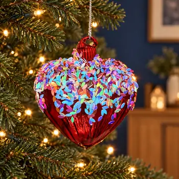 Red Confetti Heart Christmas Hanging Decoration - ნაძვის ხის სათამაშო