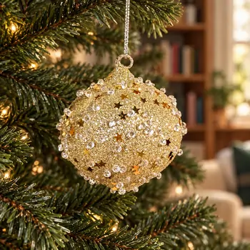 Golden Star & Crystal Bauble Hanging Decoration - ნაძვის ხის სათამაშო