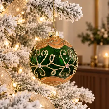 Green & Gold Christmas Bauble Hanging Decoration - ნაძვის ხის სათამაშო