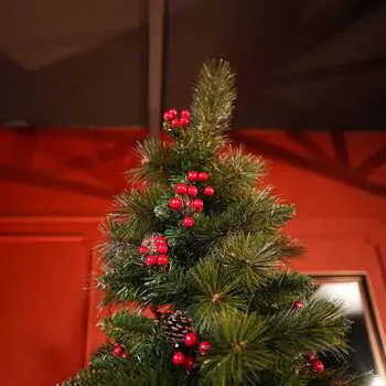 Winter Pearl Christmas Tree 210 CM With Pine Cones And Berries - ნაძვის ხე გირჩით და კენკრით, 4 image