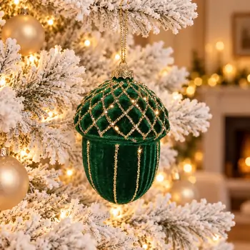 Emerald Green & Gold Acorn Christmas Hanging Decoration - ნაძვის ხის სათამაშო