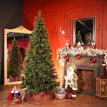 Winter Pearl Christmas Tree 210 CM With Pine Cones And Berries - ნაძვის ხე გირჩით და კენკრით