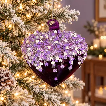 Purple Crystal Cascade Heart Hanging Decoration - ნაძვის ხის სათამაშო, 2 image