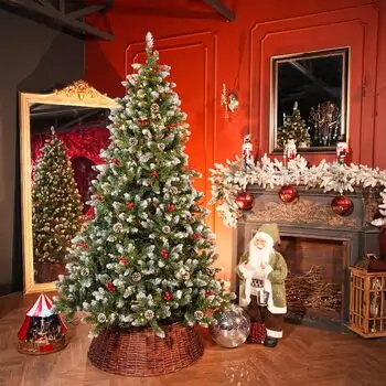 Frosted Haven Christmas Tree  210 CM With Light, Snow-Covered Branches, Pine Cones And Berries - ნაძვის ხე განათებით დათოვლილი ბოლოებით, გირჩით და კენკრით