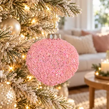 Pink Sequin Christmas Bauble Hanging Decoration - ნაძვის ხის სათამაშო
