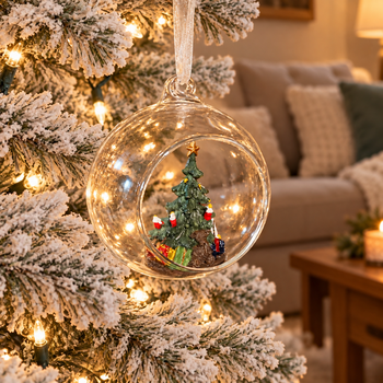 Glass Christmas Scene Bauble Hanging Decoration - ნაძვის ხის სათამაშო