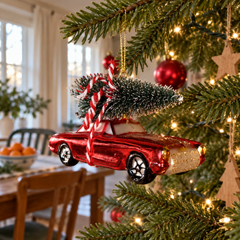 Vintage Car With Christmas Tree Hanging Decoration - ნაძვის ხის სათამაშო