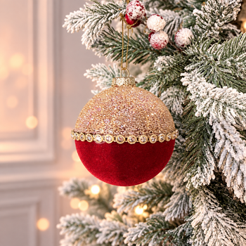 Half Velvet/Golden Hanging Decoration - ნაძვის ხის სათამაშო