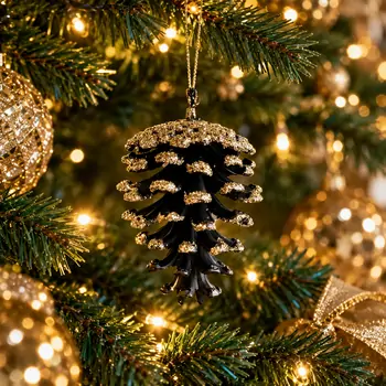 Midnight Golden Pinecone Hanging Decoration - ნაძვის ხის სათამაშო