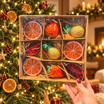 Festive Fruit Basket Ornament Set - ნაძვის ხის სათამაშოების ნაკრები