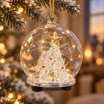 Winter Glow Glass Dome With Light Hanging Decoration - ნაძვის ხის სათამაშო განათებით