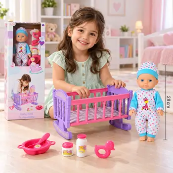 Cute Baby Doll With Crib And Accessory - სათამაშო თოჯინა საწოლით და აქსესუარებით