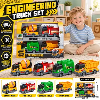 Multifuncion Engineering Truck  With Sound And Red ligths Set- სატვირთო მანქანების ნაკრები, 2 image
