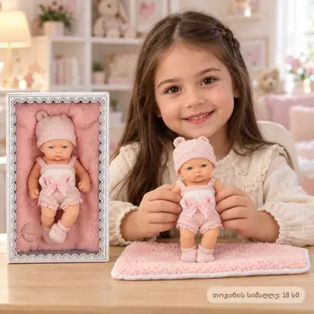 Newborn Baby Doll Set With Pillow - სათამაშო ახალშობილი თოჯინა ბალიშით