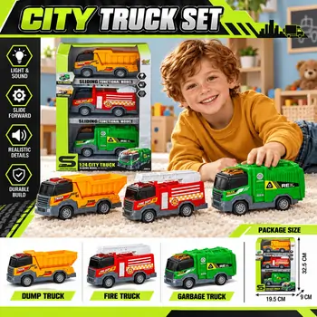 Multifuncion City Truck With Sound And Light Set - სათამაშო მანქანების ნაკრები