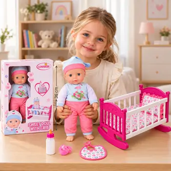 Sweet Baby Doll With Crib And Accessory - სათამაშო თოჯინა საწოლით და აქსესუარებით