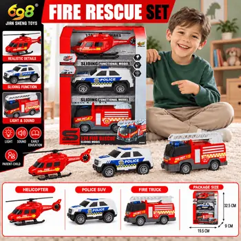 Multifuncion Fire Rescue  3 in 1 With Sound And Light Set - სათამაშო მანქანების ნაკრები