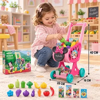 Minnie’s Little Shopper Shopping Cart Playset with Groceries - სათამაშო მარკეტის ურიკა