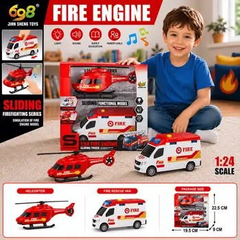 Multifuncion Fire Engin Set With Sound And Light White - სათამაშო სახანძრო მანქანები