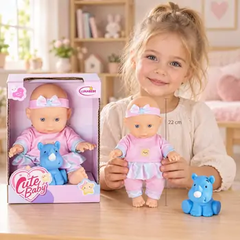 Cute Baby Doll With Little Hippo - სათამაშო თოჯინა ჰიპოპოტამით