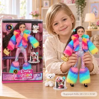 Fashion Doll With Colorful Jacket – სათამაშო თოჯინა ფერადი ქურთუკით