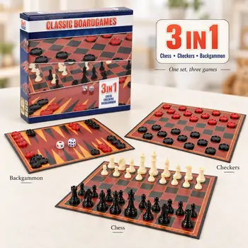 Board Game 3 in 1 Chess Checkers Backgammon - სამაგიდო თამაშების ნაკრები