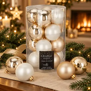 Ivory Reverie Hanging Decoration Set 16 pcs 8 cm - ნაძვის ხის სათამაშო