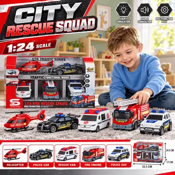 Multifuncion Fire Rescue Series Car With Sound And Light Set - სათამაშო მანქანების ნაკრები, 2 image