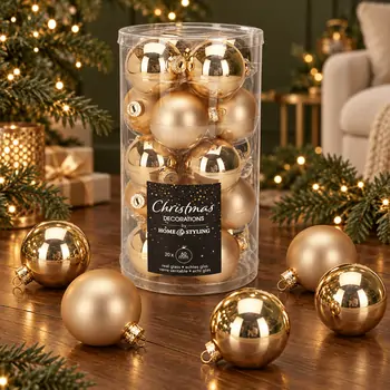 Golden Gala Bauble Hanging Decoration Set 20 pcs 6 cm - ნაძვის ხის სათამაშოების ნაკრები