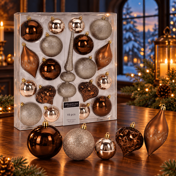 Cocoa & Silver Elegance Hanging Decoration Set - ნაძვის ხის სათამაშოების ნაკრები