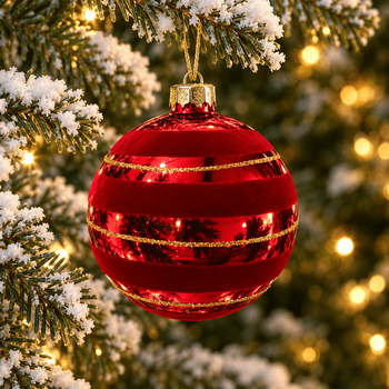 Red Ball With Velvet Hanging Decoration - ნაძვის ხის სათამაშო