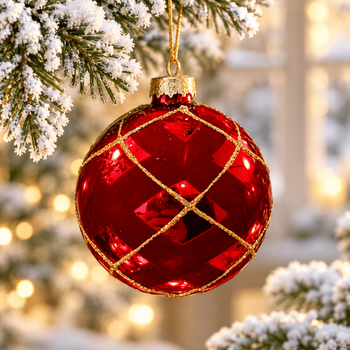 Red Ball With Velvet Hanging Decoration - ნაძვის ხის სათამაშო