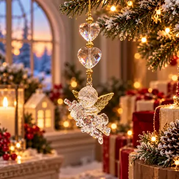 Golden Hearts Cherub Hanging Decoration - ნაძვის ხის სათამაშო