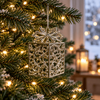 Golden Elegance Gift Box Hanging Decoration - ნაძვის ხის სათამაშო