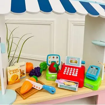 Cash Register Toy For Kids With Fruits Vegetables Shopping Basket - საბავშვო სათამაშო სალარო აპარატი, 2 image