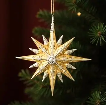Gold Star With Clear Gem Center Hanging Decoration - ნაძვის ხის სათამაშო