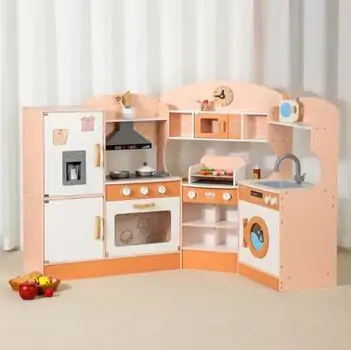 Wooden Corner Kitchen Playset With Accessories - საბავშვო ხის კუთხის სამზარეულო, 3 image