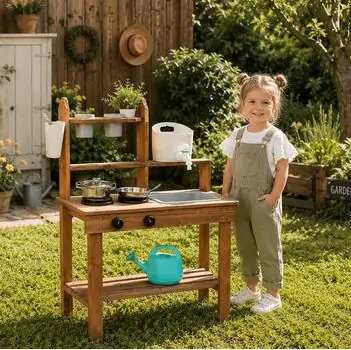 Wooden Outdoor Play Kitchen Set - საბავშვო ხის სამზარეულო