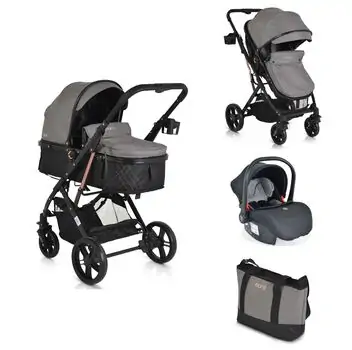 Moni 3in1 Rafaello Grey - საბავშვო ტრანსფორმერი ეტლის კომპლექტი