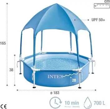 Intex 28209NP Canopy Metal Frame Pool - კარკასული აუზი მზისგან დამცავით, 4 image