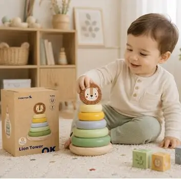Tooky Toy Lion Tower - ხის განსავითარებელი სათამაშო კოშკი
