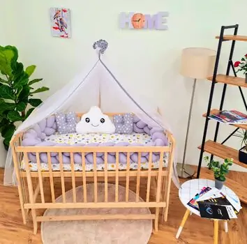 Bebeconfor NATURAL ELYEZA WITH GREY BUMPER ახალშობილის საწოლის კომპლექტი