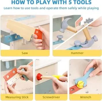 Wooden Tool Set And Accessories - საბავშვო ხის ხელსაწყოების ნაკრები, 4 image