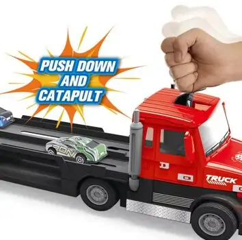Super Size Red Truck With Cars  - სათამაშო გადამზიდი მანქანა, 3 image