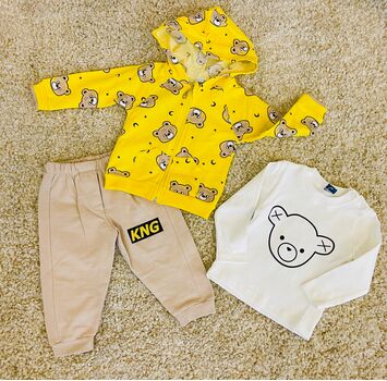 Bear Set 3in1 Yellow ახალშობილის ტანსაცმლის ნაკრები KANGAROO 963, ზომა: 6-9 თვე