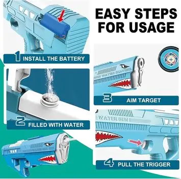 Electric Shark Water Gun 43 CM - სათამაშო წყლის თოფი, 3 image