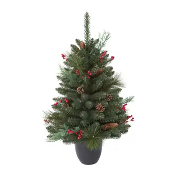 Christmas Tree With Mixed Silicone Needle, Pine Cones And Berries PE+PVC 90 CM - ნაძვის ხე შერეული სილიკონის წიწვებით, გირჩით და კენკრით
