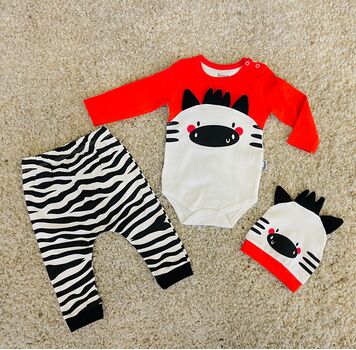 Little Zebra, Red, 3in1 ახალშობილის ტანსაცმლის ნაკრები MİNİWORLD 15511, ზომა: 6-9 თვე